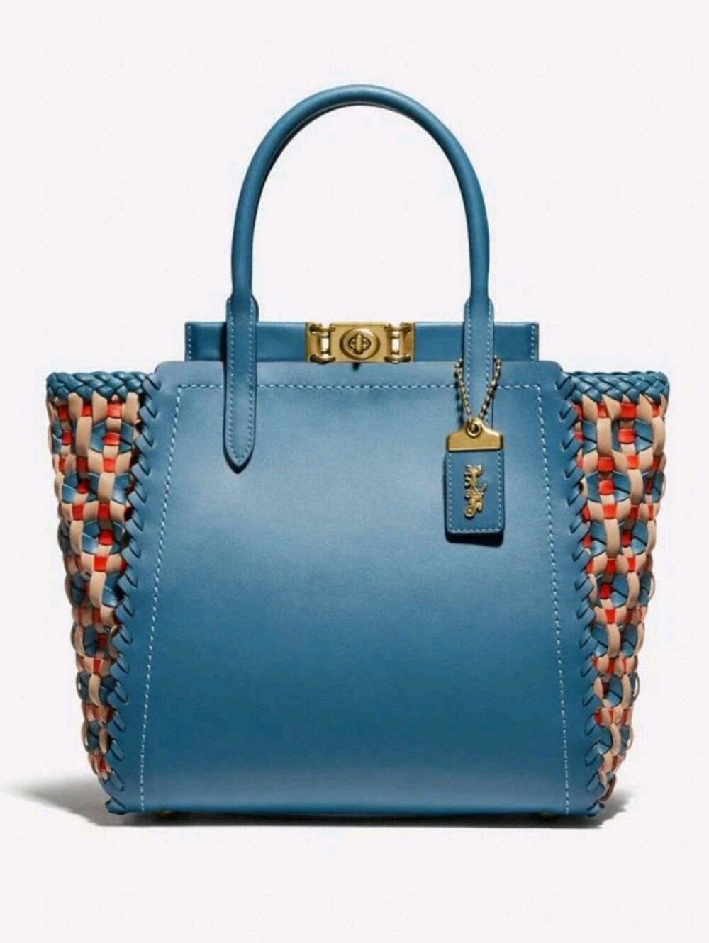 Coach Troupe Tote In Blue Lake With Multicolored Weaving - Picture 2 of 11